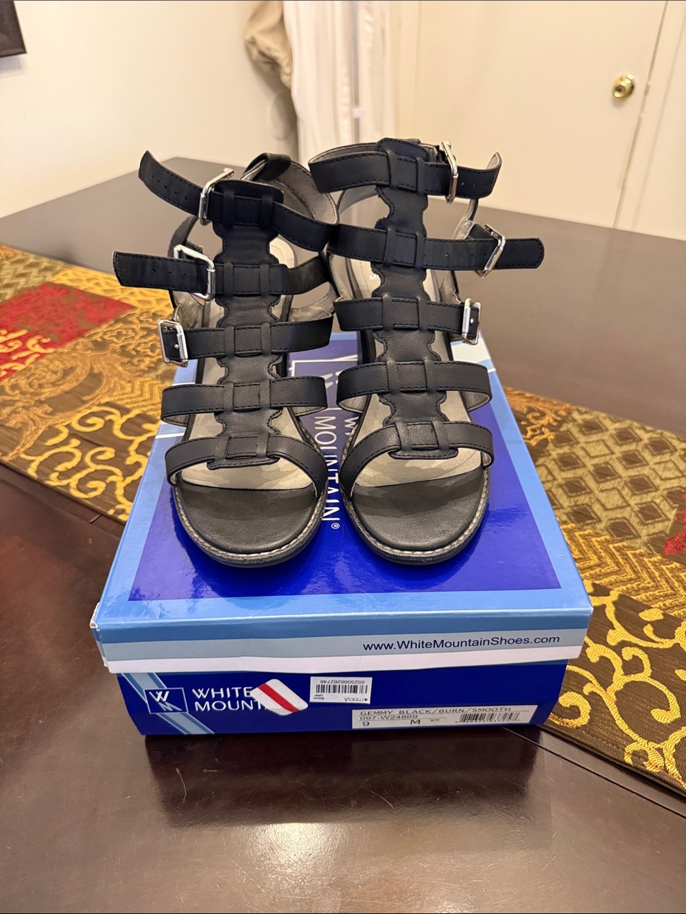 White Mountain Black Multi-Strap Buckle Gladiator Sandals